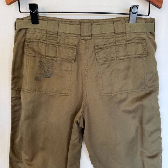 Vintage Y2K DKNY Pure Linen Blend Green Embroidered Straight Leg Utility Pants - Picture 8 of 16